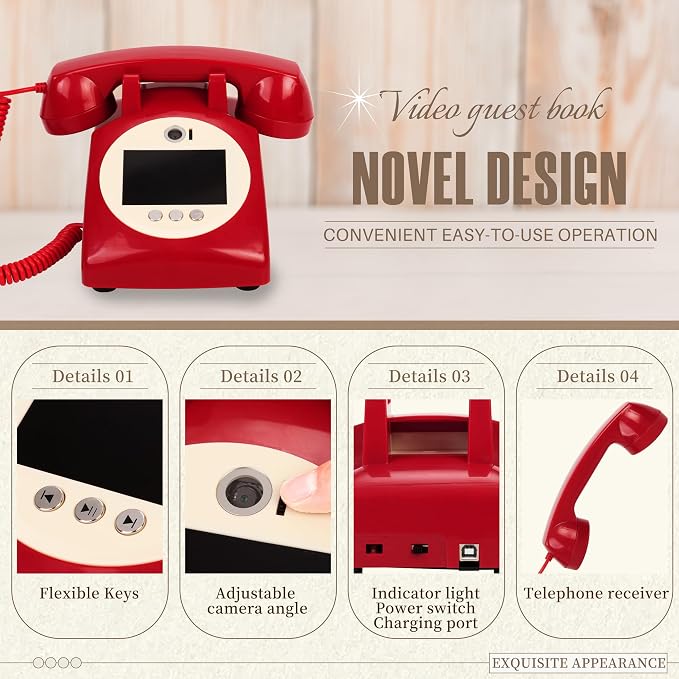 Video Audio Guest Book,1080P HD Video Phone Guestbook, Record Preserve Your Special Occasions, Ideal for Wedding Bridal Shower, Birthday, Graduations, Baby Shower(Red) - Image 6
