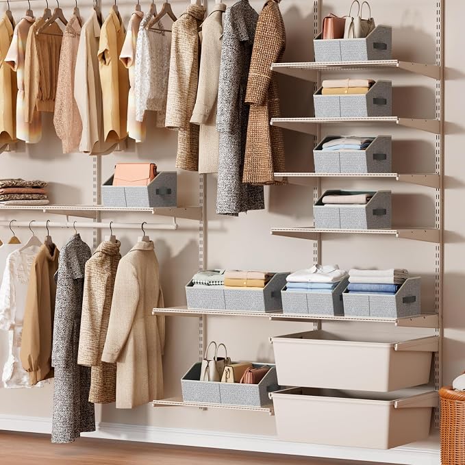 Storage Bins for Shelves - Large Trapezoid Closet Shelf Organizer, Fabric Organization Bins with Handles, Storage Baskets for Clothes, Towel, Purse, 4 Pack, Light Gray - Image 2