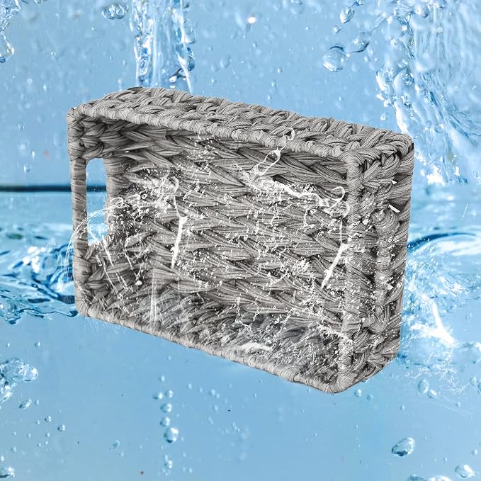 GRANNY SAYS Wicker Baskets for Storage, Waterproof Gray Baskets, 2-Pack | Grey Baskets, Plastic Baskets for Organizing, Plastic Storage Baskets moisture resistant,Wicker Baskets with Handles,Odorless - Image 3
