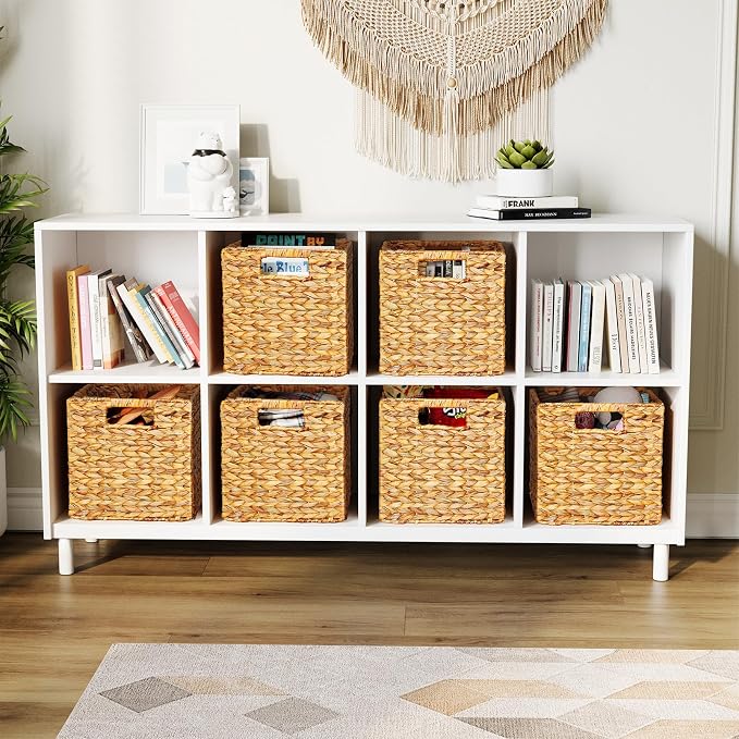SpaceAid 6 Pack Wicker Basket, Storage Baskets for Organizing, Woven Rattan Basket with Handles for Shelves, Water Hyacinth Large Cube Organizer Storage Bin, 10.5x10.5x10.5 inch, Natural - Image 4
