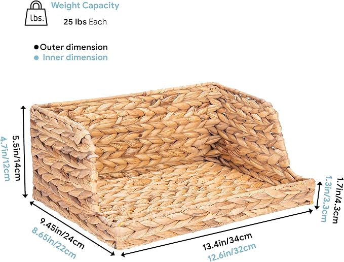 VATIMA Water Hyacinth Storage Baskets with Large Open-Front for Kitchen, Decorative for Living Room, 13.4” x 9.5” x 5.5”, 2 Pack - Image 4