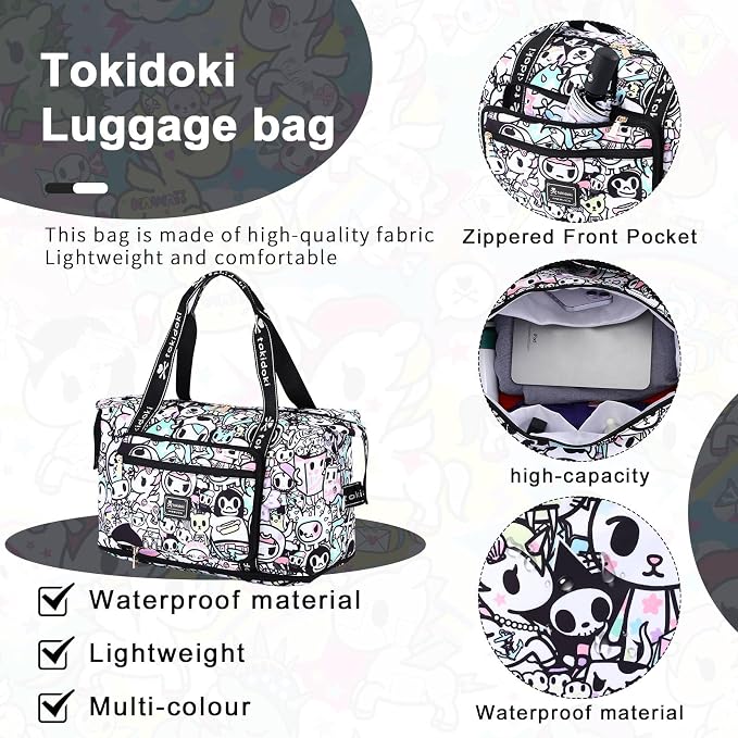 Tokidoki Unicorno Foldable Duffle Bag for Travel, 40L Expandable Weekender Bags with Trolley Sleeve Overnight Bags for Travelling (White) - Image 5