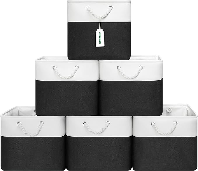 ECDYQXVU 13x13x13 Inch Storage Cube Bins Foldable Organizer Baskets 6 Pack | Soft Cotton Handles, Premium EVA Fabric, Hard Cardboard Bottom, Sturdy Metal Rim, Closet Shelf, Living Room, Bedroom, Laundry by ECDYQXVU