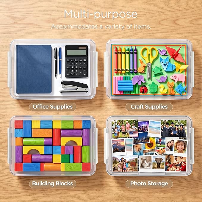 Citylife 3Packs Scrapbook Paper Organizer, Stackable Clear Organizer | Latches Designed for Photo,Art and Craft Supplies, A4 Paper, Office Files, Stationery,13.3x9.3x1.5 - Image 4
