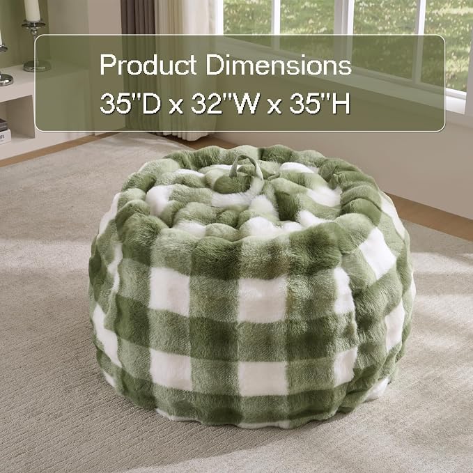 Fluffy Faux Rabbit Fur Bean Bag Chair Cover(No Filler),Cozy Shaggy Bubble Stuffed Animal Storage Large Bean Bag Cover for Bedroom Living Room,Fuzzy Bean Bag Cover Girls Teens Adult,Sage Green - Image 3