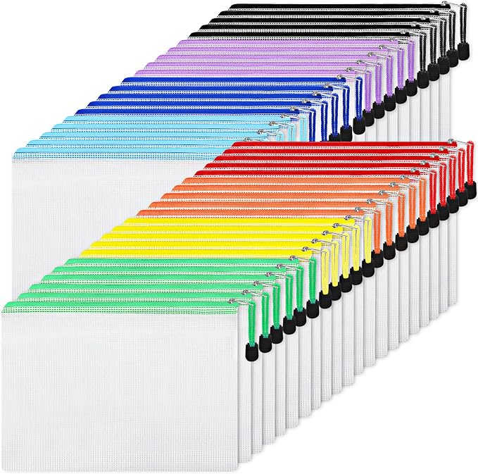 EOOUT 56pcs Mesh Zipper Pouch Zipper Bag, Durable Pouches for Organization Puzzle Storage, Letter Size, A4 Size, for Office Supplies by EOOUT