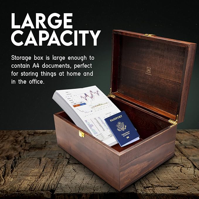 Large Wooden Storage Memory Gift Box with Hinged Lid (Chocolate Brown) - Image 6