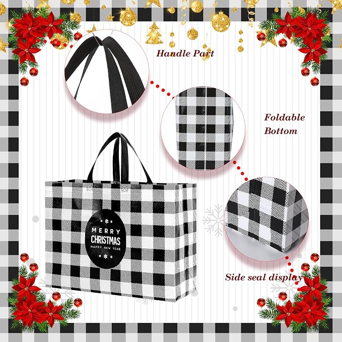 Colarr 18 Pcs Extra Large Christmas Tote Bags with Handle Christmas Gift Bag Non Woven Red Black Buffalo Plaid Waterproof Reusable Bag for Winter Xmas Holiday Wedding Party Supplies, 16.5''x 13 "x 7'' - Image 5