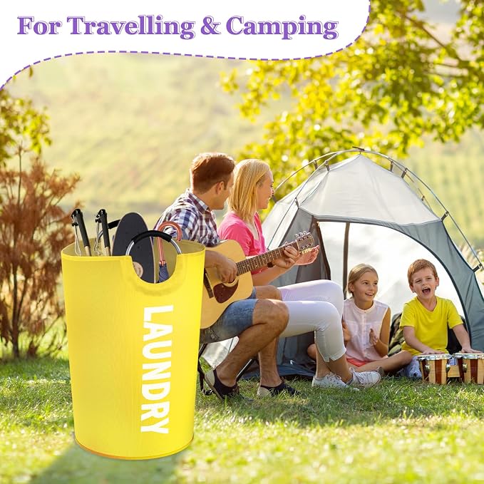 125L Tall Hamper with Handles, Large Clothes Hamper with Handle for Dorm | IHOMAGIC Freestanding Dirty Clothes Hamper, Portable Laundry Bin, Storage Basket for Travel, Apartment, Yellow - Image 8