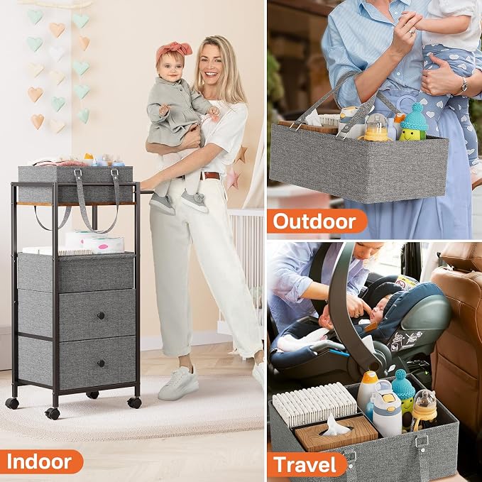3In1 Modanais Baby Diaper Caddy Organizer Cart with Drawers, Black | Rolling Storage Cart, Removable Diaper Caddy, Detachable Dividers - for Crib, Bedroom, Art & Craft Organizer - Image 5