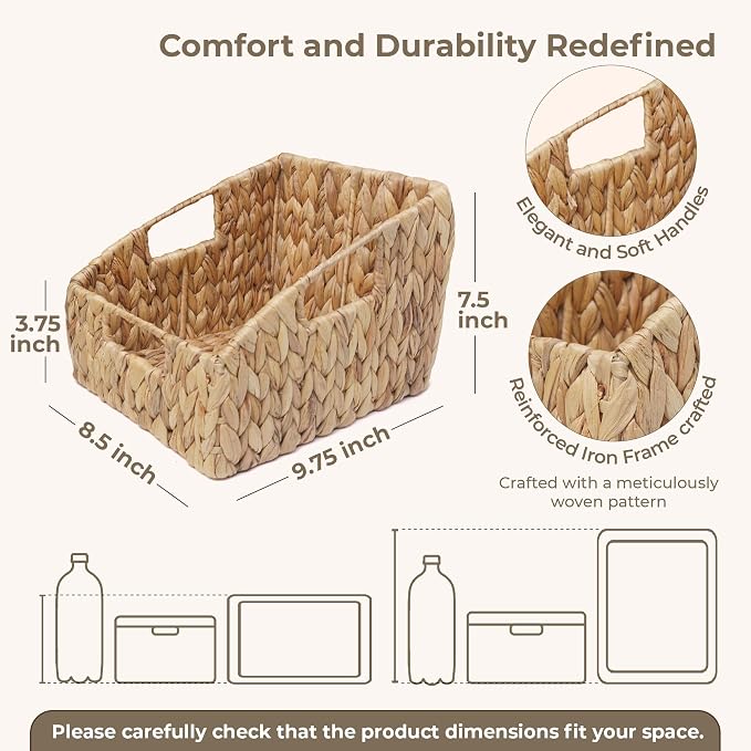 KOKODO 2-Pack Open Front Pantry Baskets, Handwoven Water Hyacinth Wicker Storage Baskets with Built-in Handles, Organizing Bins for Shelves - Image 3