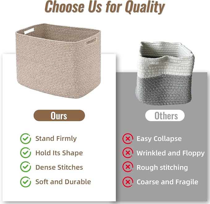 3 Pack Cube Storage Bin, 17”x12”x12” Cotton Rope Woven Baskets for Organizing Toys Clothes Towels, Square Gift Storage Baskets for Shelves, Nursery, Closet, Bathroom, Pantry (Jute) - Image 9