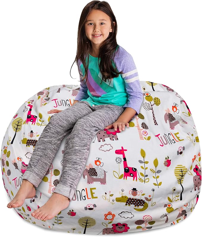 Posh Stuffable Kids Stuffed Animal Storage Bean Bag Chair Cover - Childrens Toy Organizer, X-Large-48 - Canvas Jungle White - Image 3