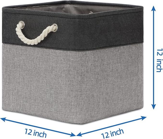 Temary 12 Inch Cube Storage Baskets 4 Pack Fabric Storage Bin for Clothes, Large Baskets with Handles, Basket for Organizing Towels, Blankets, Collapsible Cube Storage Bins (Black&Gray) - Image 4
