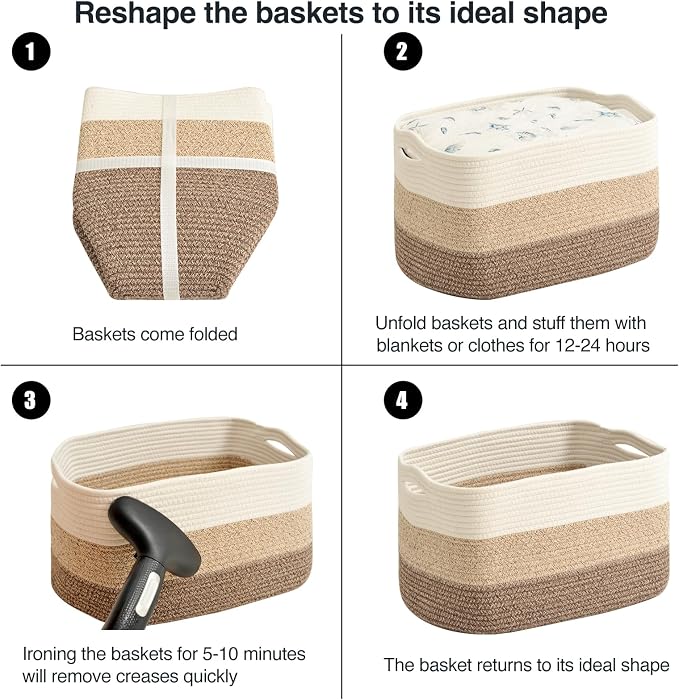 ICERZCZ Large Storage Baskets for Organizing Shelves, Woven Cotton Rope Bins for Baby Nursery Organization, Book Toy Towel Organizer, 17"x13"x9.5", 3 Packs, Gradient Brown - Image 7