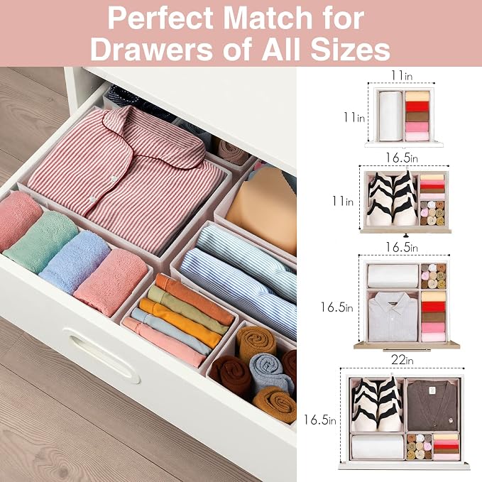 8 Pack Underwear Drawer Organizer, Drawer Organizer Clothes, Foldable Cloth Storage Box Closet Dresser Drawer Divider Organizer for Clothes, Scarves - Image 5