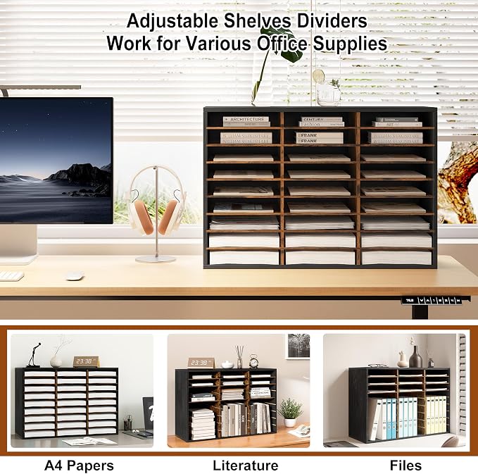 Alpeir Classroom Mailbox 27 Slots with Removable Shelves, Black/Rustic | Hold 13500 Sheets Paper, Heavy Duty, Easily Assemble, Teacher Student Organization, For Classroom, Office Home Countertop - Image 3