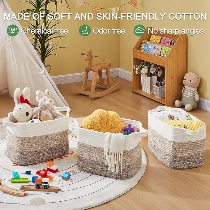 OIASKET Storage Baskets for Organizing, Woven Baskets for Shelves, Rectangle Decorative Organizer for Storage Clothes, Toy, Books, Towels Nursery Bins 3 Pack (Gradient Yellow, 14.17"x9.85"x9.45") - Image 5
