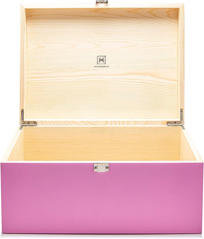 Large Memory Box For Keepsakes - Decorative Boxes With Hinged Lids, Pink Wooden Storage Box by Unknown