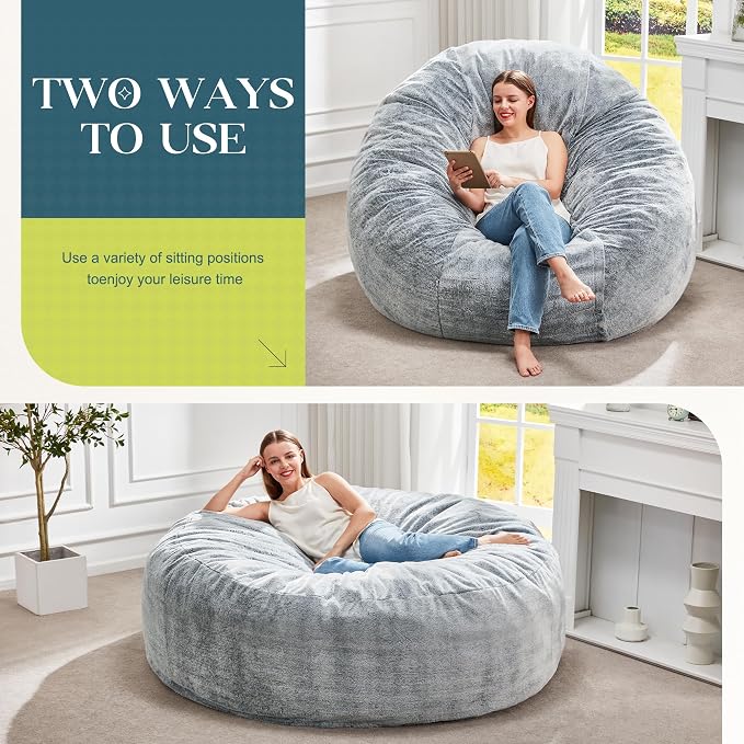 Hobestluk Bean Bag Chair for Adult Giant Beanbag with Filler Grey 6FT | Breathable Material Removable Machine Washable Cover Memory Foam Living Room Bedroom Reading Gaming Oversized Large Big - Image 3