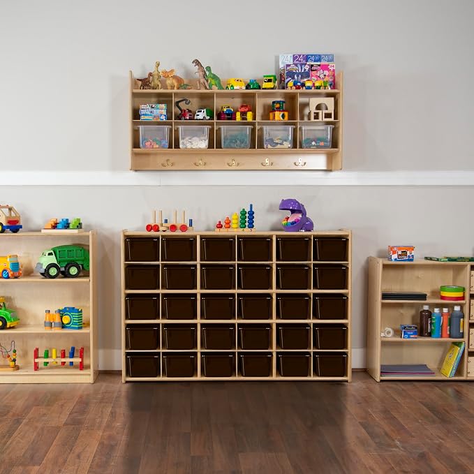 Wood Designs Cubby Storage Bin, Heavy Duty Plastic Containers for Kids Brown Cubby Tray Set of 30 - Image 6