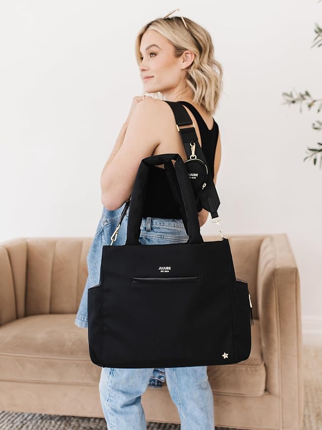 JuJuBe New Utility-Strap Tote Bag, Large Diaper Bag with Portable Changing Pad, Travel Bag for Boy or Girl, Carrying Baby Essentials, Bottles, Wipes, Diapers, Pacifiers, Black - Image 2