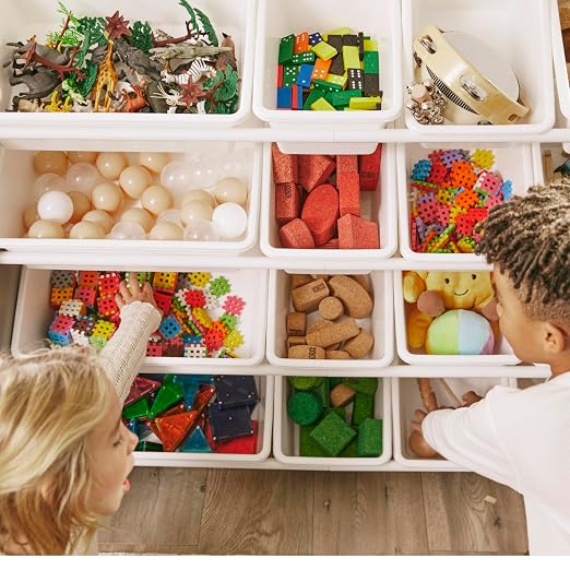 ECR4Kids 4-Tier Organizer with 16 Removable Plastic Bins, 4x4, Toy Storage, Grey/White | Durable plastic bins, MDF panels, steel frame, GREENGUARD Gold Certified, 60 lb capacity, anti-tip kit, playroom/classroom - Image 8