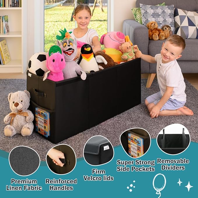 SoftOwl Extra Large Toy Storage Organizer with Lid - Sturdy, Collapsible Toy Chest Storage Box Design - Toys Bin with Dividers for Kids, Nursery, Bedroom, Playroom 37"x16"x14" - Image 3