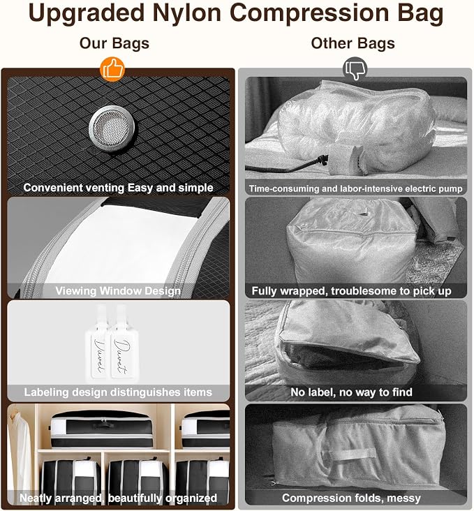 2 Pack Compression Storage Bags - 110L Large Capacity Comforter Storage Bag, 3-Layer Washable Ultra Space Saving Self Compression Organizer Space Bags for Blanket, Sweater, Sheet, Black - Image 6
