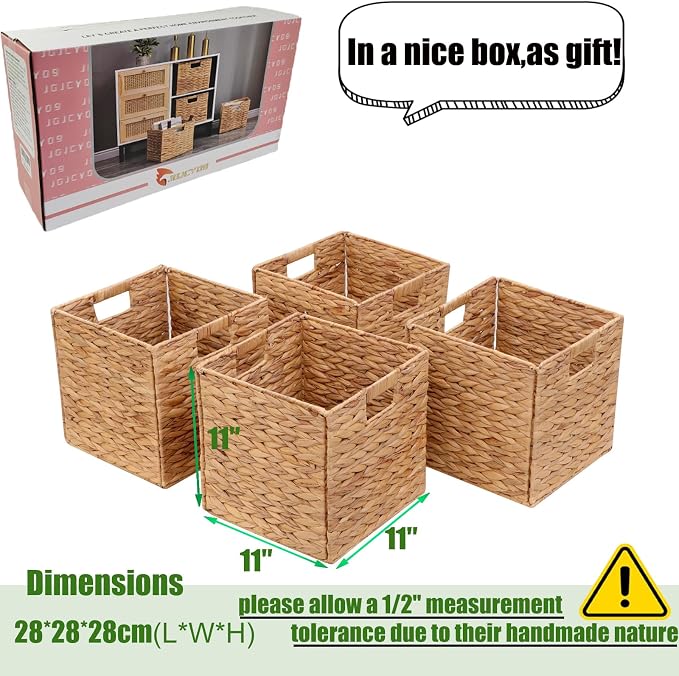 11x11in Storage Baskets 4 Pcs Storage Bins for Cube Shelf,Handwoven Laundry Organizers - Image 4
