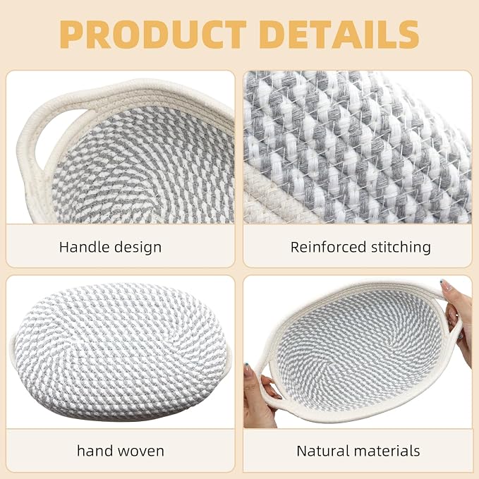 10 Pack Small Woven Basket with Gift Bags and Ribbons, Rectangle Storage Basket Set, Natural Cotton Rope Woven Baskets, Gift Basket for Baby Nursery, Toy Baskets, Bathroom Organization Bin - Image 3