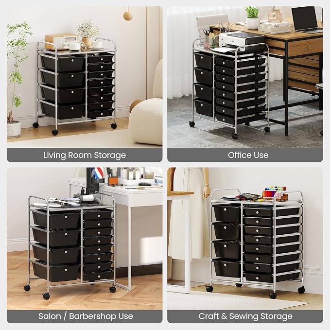RELAX4LIFE 12-Drawer Rolling Storage Cart - Mobile Utility Drawer Carts with Wheels, Craft Organizers Cart for Classroom Organization and Storage, School, Office, Home - Image 8