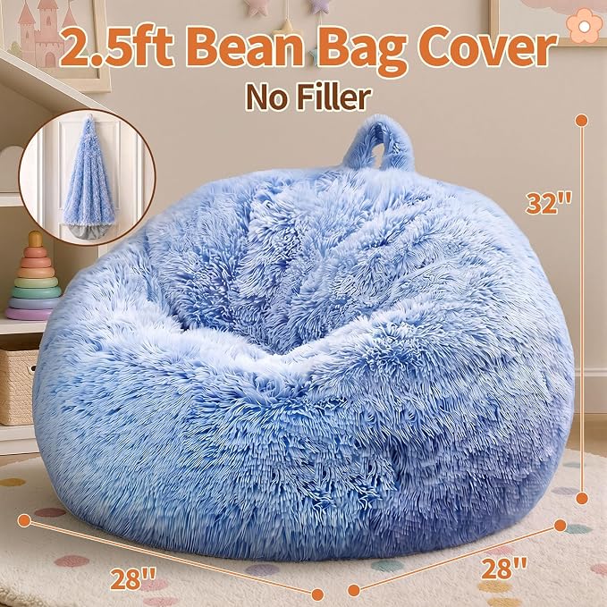 Stuffed Animal Storage Bean Bag Chair Cover, Soft Bean Bag Cover | Fluffy Faux Fur Stuffed Animal Storage Chair, Non-Slip Bottom, Fill with Plush Toys or Blankets, for Kids Teens Adults Girls - Image 2