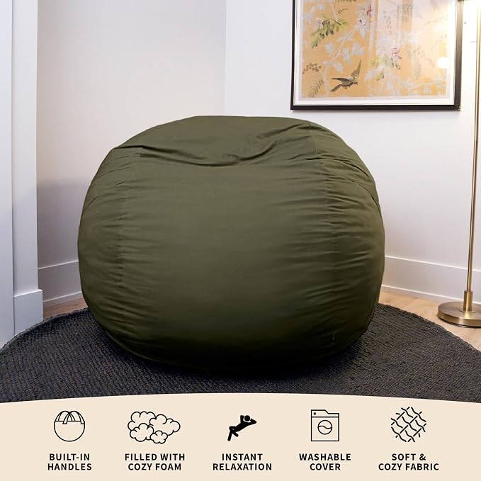 Big Joe Fuf 5Ft Oversized Foam Bean Bag Chair with Removable Cover for Kids, Teens, Adults, Forest Green Velveteen, Durable Woven Polyester, 5 Foot Large Reading and Gaming Seat | Premium Shredded Foam Filled, Velveteen, Adult-Sized Comfortable Seating... - Image 6
