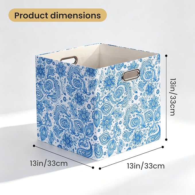 Posprica Cube Storage Bins Fabric Storage Cubes, 13 Inch Collapsible Cubby Storage Bins for Cube Organizer, Decorative Storage Boxes for Shelf Closet Organizer Nursery Toy Storage(Celadon blue) - Image 4