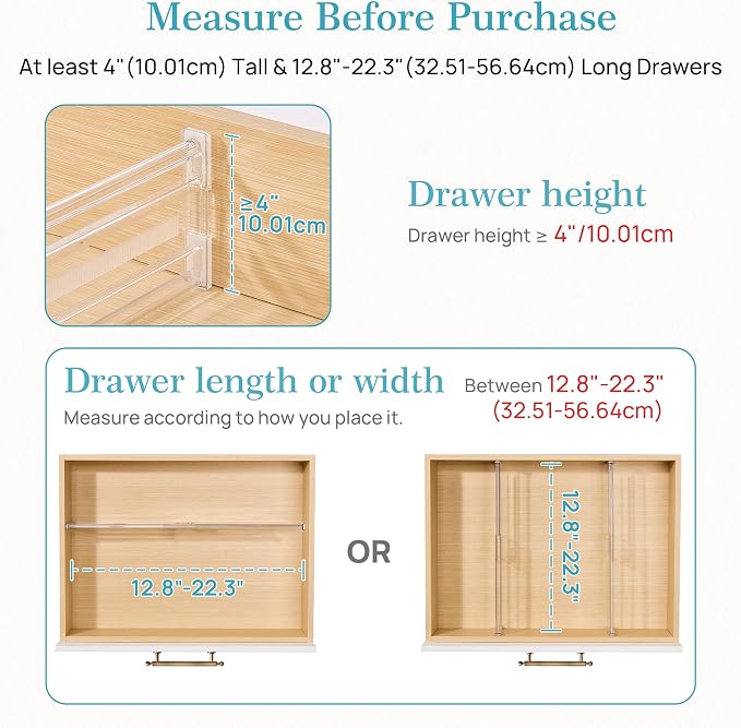 Vtopmart 4" Regular Upgrade Drawer Dividers for Clothes, 12.8"-22.3" 8 Pack | Expandable Dresser Drawer Organizer, Clear Separator, Baby Clothing, Underwear, Cosmetics, Toiletries Storage, Space Saving - Image 2