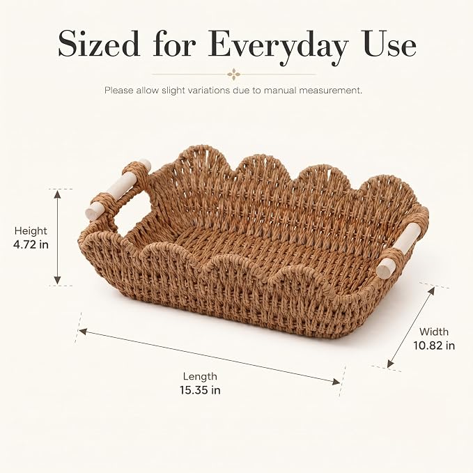 Coeusy 2 Pack Gift Basket, Cute Scalloped Basket with Handles, Decorative Basket for Display,Snack,Shelves, Natural - Image 3