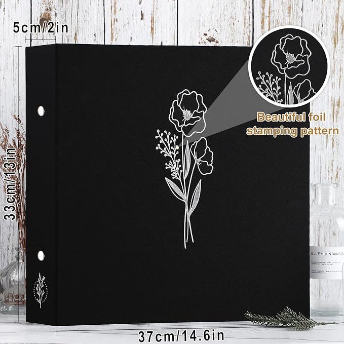 Lanpn Scrapbook Photo Album 12x12 2 Packs, Linen Cover Archival Acid Free Top Load 3 Ring Binder Folder Photo Book 12 x 12 with 30 Plastic Sleeves 60 Pages Black - Image 2