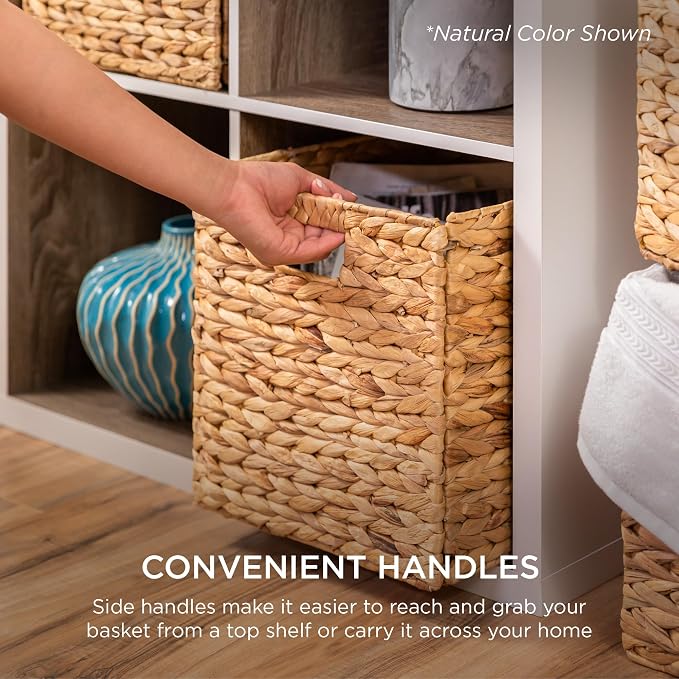 Best Choice Products 10.5x10.5in Pack of 5 Cube Storage Baskets, Water Hyacinth Multipurpose Collapsible Organizers, Handwoven Laundry Totes for Laundry, Living Room, Kids Room & Nursery - Gray - Image 7