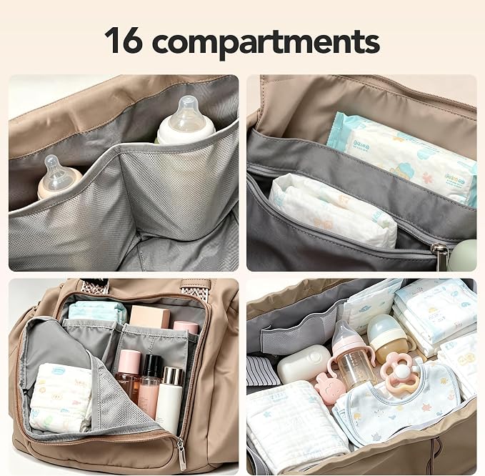 Women's Everyday Tote Bag,Diaper Bag,Baby Bag,Newborn Essentials,Large Capacity,Baby Christening Gift,Baby Registry（khaki） - Image 3