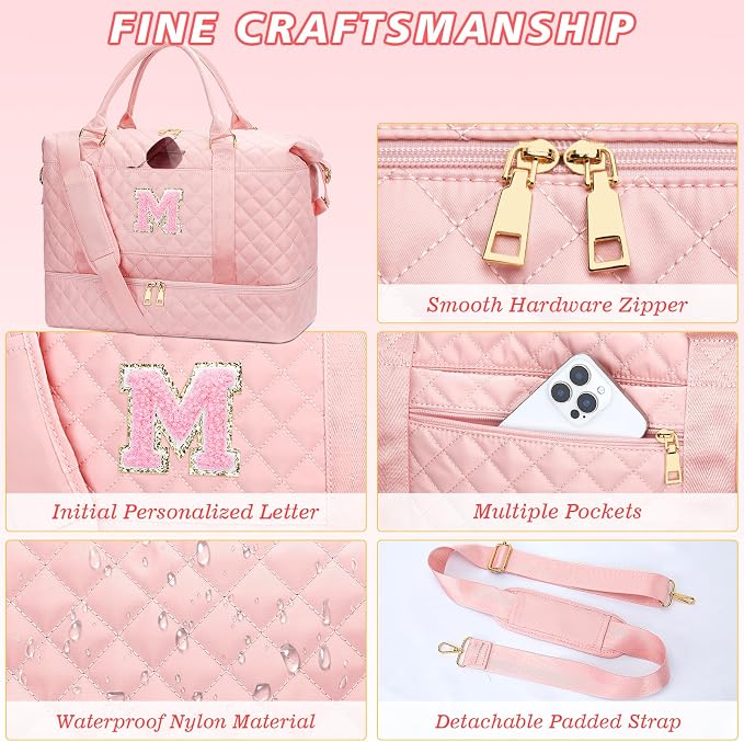 Gifts for 10 Year Old Girl-Monogram Overnight Bag(Pink,M) | 13th Birthday Gifts for Girls-Weekend Bags-Overnight Bags for Women with Shoe Compartment - Image 6