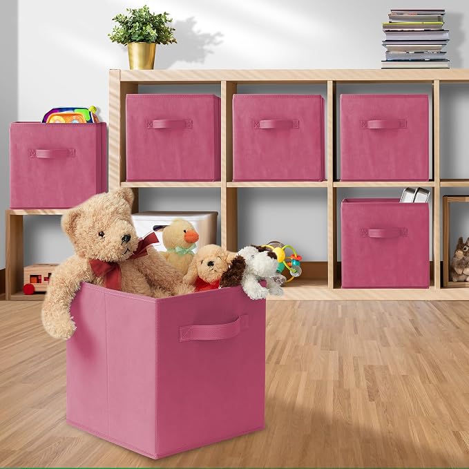 Casafield Set of 12 Collapsible Fabric Cube Storage Bins, Hot Pink - 11" Foldable Cloth Baskets for Shelves, Cubby Organizers & More - Image 5