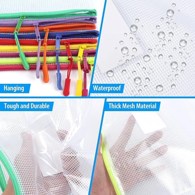 18 Pack A4 Mesh zipper pouch bags, Mesh Bags with Label Pocket,Zipper Pouches of office supplies, File Bags for Classroom Organization,Puzzles, Board Game Storage - Image 3