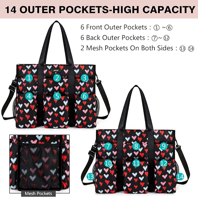 IBFUN Utility Tote Bag with 24 Pockets, Large Teacher Travel Tote for Women | Large Work Tote Bag 2pcs with Zipper for Travel Daily School Teacher Nurse, Large Lightweight Laptop Shoulder Bag Handbag - Image 3