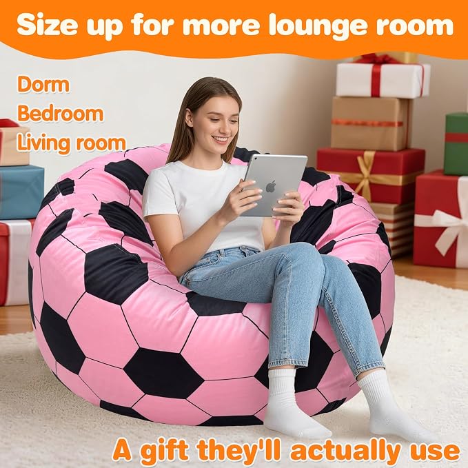Lukeight Soccer Bean Bag Chair for Teens and Adults, Memory Foam Filled Floor Lounger, Washable Velvet Cover with Inner Liner, Beanbag Chair with Filling for Gaming and Reading, XXX-Large 42"D x 23"H - Image 5