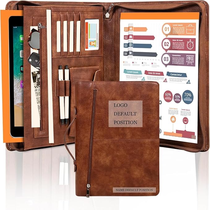 AZXCG Personalized Leather Portfolio,Free Engraved Name,Padfolio for Women Organizer with Zippered, A4 Notepad Holder, Portfolio with Handle,Business Portfolio with A4 Writing Pad,Gift for Men&Women by AZXCG