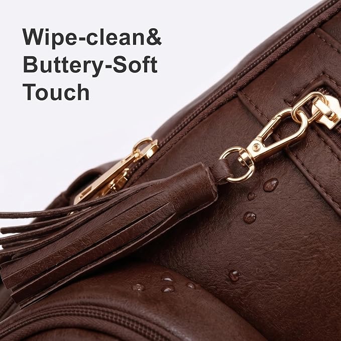 ROSEGIN Premium Vegan Leather Diaper Bag Backpack with Waterproof Changing Pad, Reinforced Zippers & Odor-Free,20 Pockets Pro Organizer, Fits 15.6" Laptop, Stroller Straps, Baby Bag for Mom,Dark Brown - Image 8