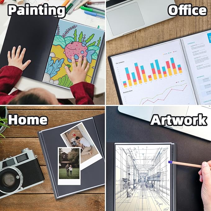 9x12 Black Art Portfolio Folder Displaying 48 Pages with Plastic Sleeves | 24-Pocket Presentation Book Binder For Artwork Storage Featuring Dark Inner Paper Inserts Protective Document Archival Holder - Image 6