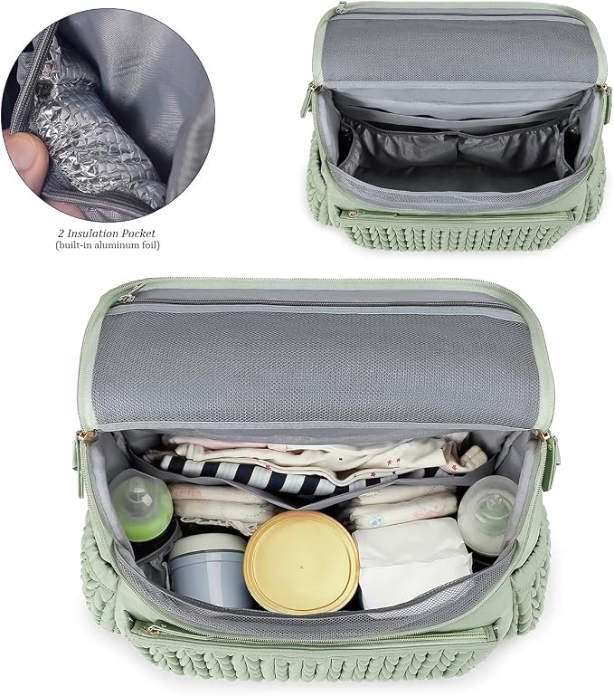 Lmbabter Diaper Bag Backpack Messenger Bag Travel Backpack Maternity Bags Stylish Baby Bag with Changing Pad for Mom (Green) - Image 5