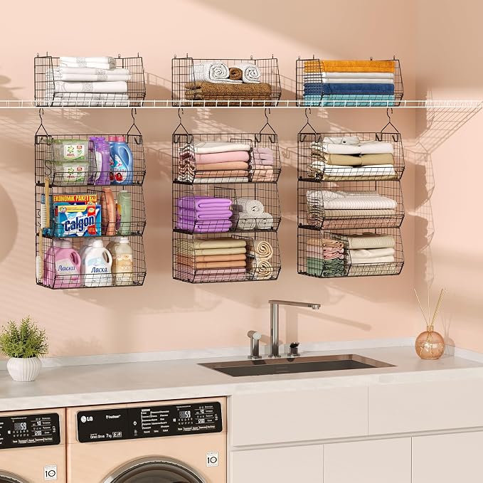 Jautokerdar 3 Tier Closet Hanging Shelves with Divider, Extra Large Closet Organizers and Storage, Clothes Hanging Organizer Clothing Sweaters Handbags Clutches Accessories - Image 4